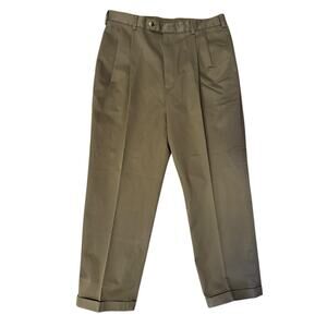 Jos A Banks NEW Traveler ‘s Twill Pants Mens 36x29 Pleated Cuffs Olive Cotton